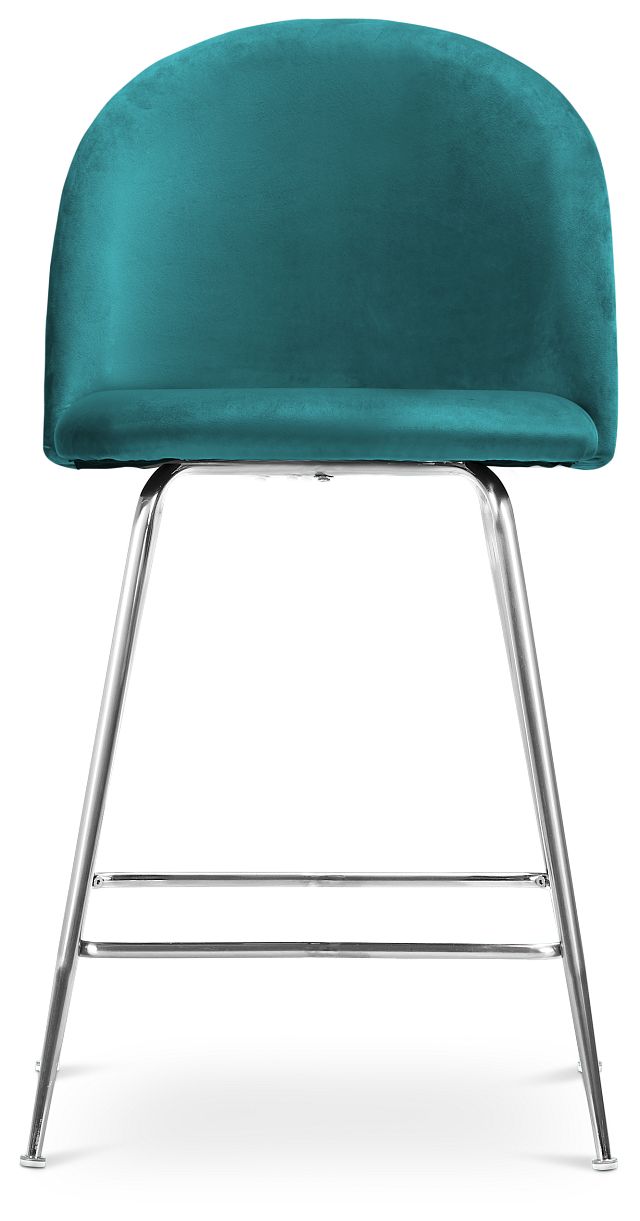 Capri Dark Teal Velvet Upholstered 24" Barstool W/chrome Legs