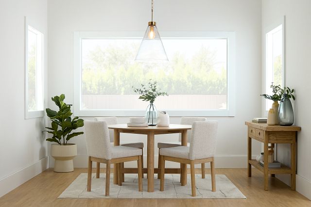 Taylor Light Tone Round Table & 4 Upholstered Chairs
