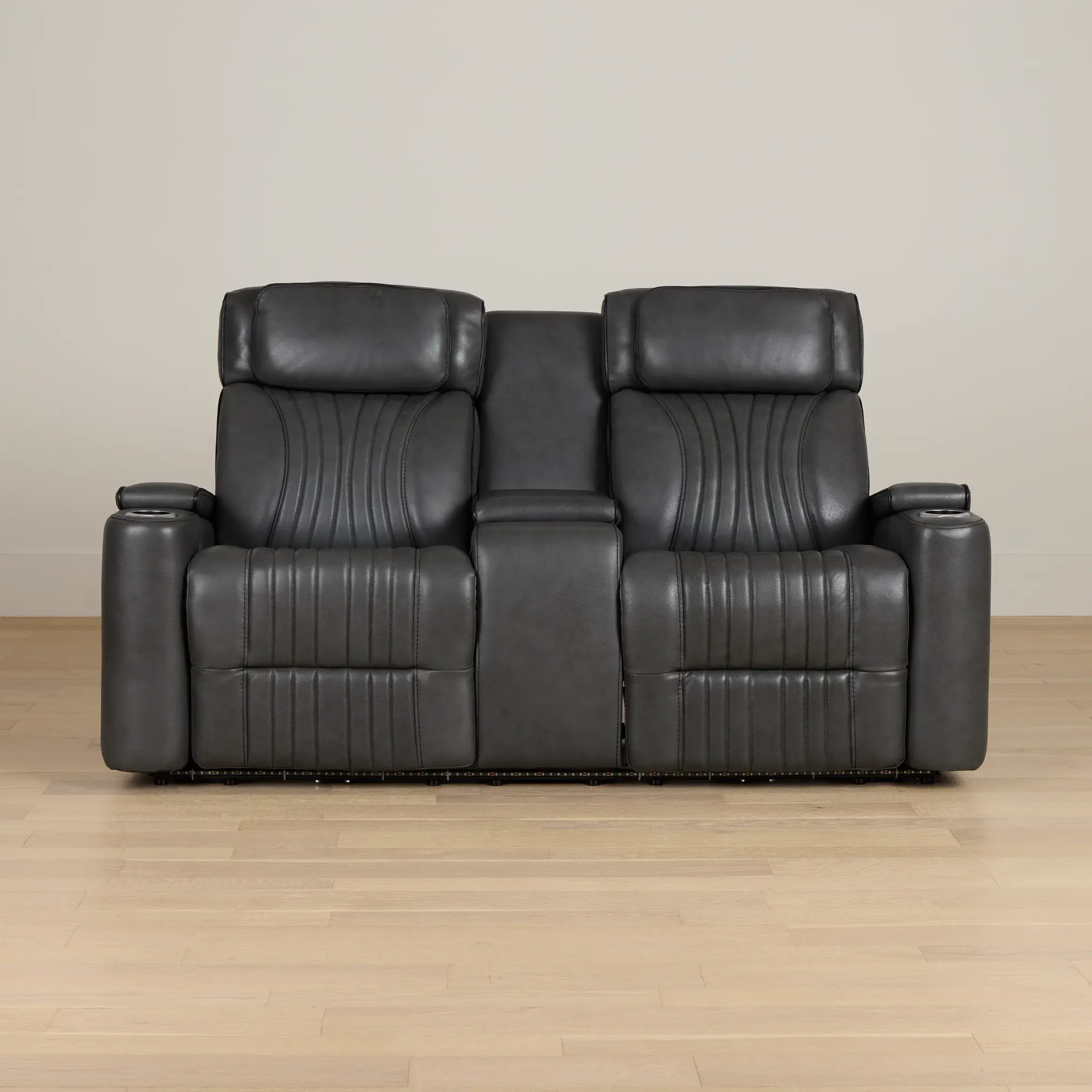 Nova Dark Gray Lthr/vinyl Power Reclining Console Loveseat W/ Massage Nova Dark Gray Lthr/vinyl Power Reclining Console Loveseat W/ Massage