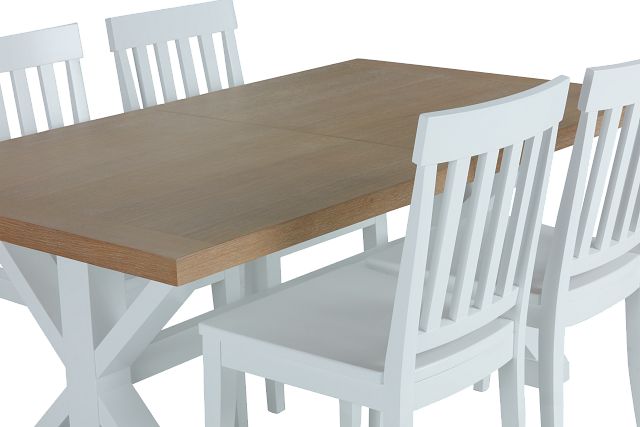 Nantucket Two-tone Light Tone Trestle Table & 4 White Chairs