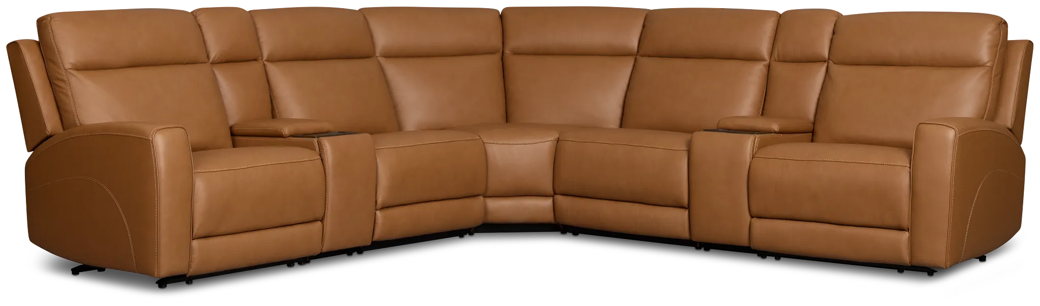 Flexsteel Belmont Medium Brown Lthr/vinyl Large Dual Power Reclining Two-arm Sectional