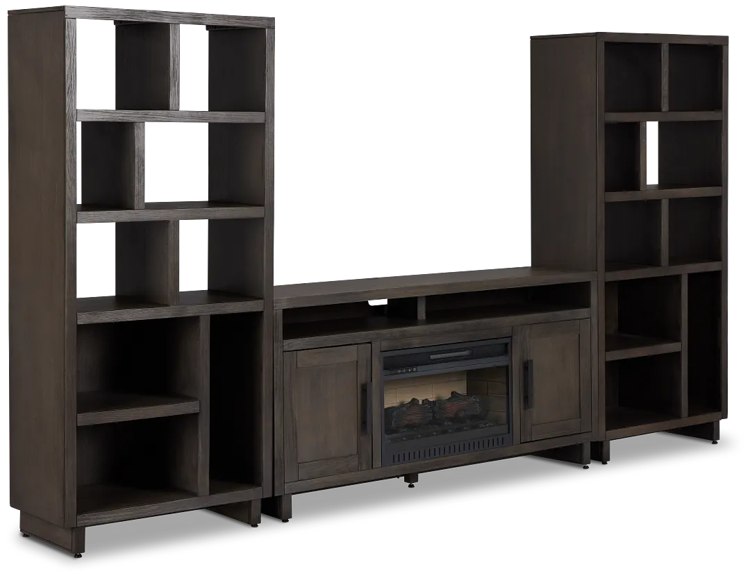 Richmond Gray 64" Open Pier Entertainment Wall With Fireplace