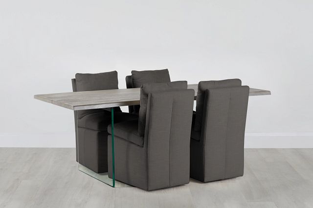 Carmel Dark Gray Wood Rectangular Table & 4 Upholstered Chairs