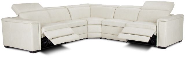 Ainsley White Leather Medium Dual Power 2-arm Reclining Sectional (2)