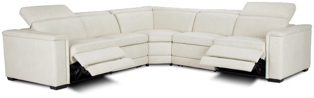 Ainsley White Leather Medium Dual Power 2-arm Reclining Sectional