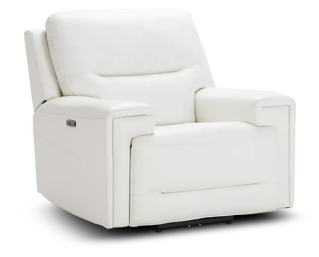 Porto White Lthr/vinyl Power Recliner With Power Headrest