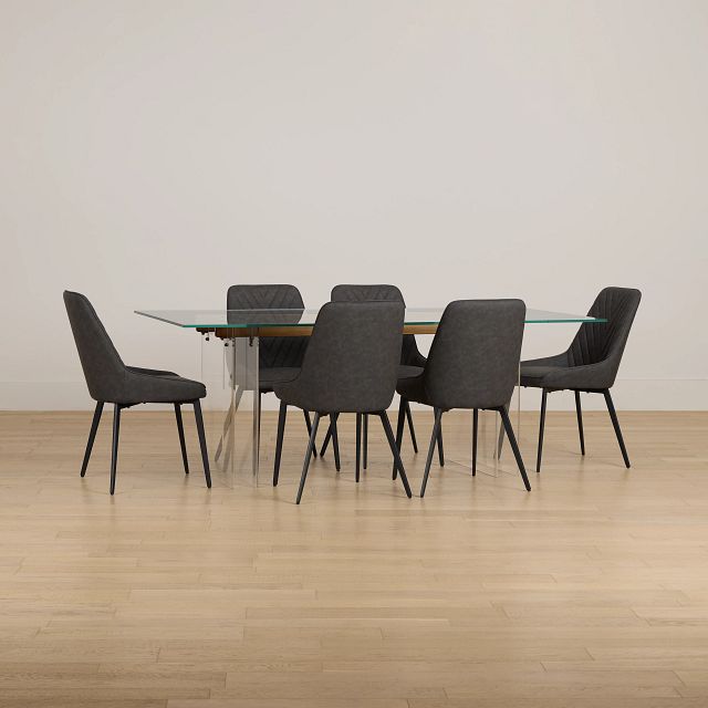 Avondale Glass Rect Table With 6 Upholstered Side Chairs