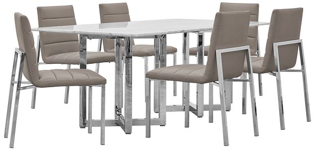 Amalfi Taupe Marble Rectangular Table & 4 Upholstered Chairs
