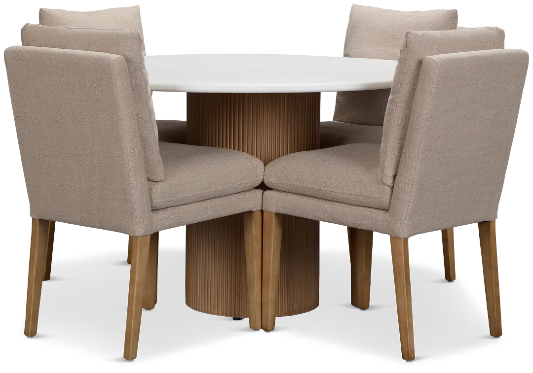 Bryant White Round Table & 4 Upholstered Chairs