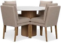 Bryant White Round Table & 4 Upholstered Chairs