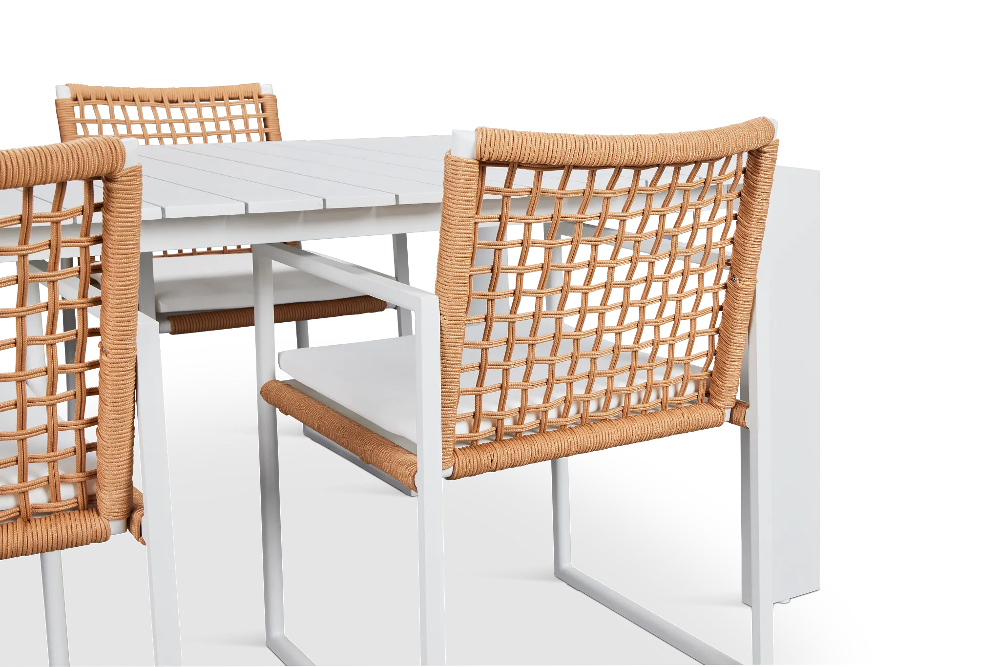 Sunrise White 86" Rectangular Table & 4 Aluminum Arm Chairs