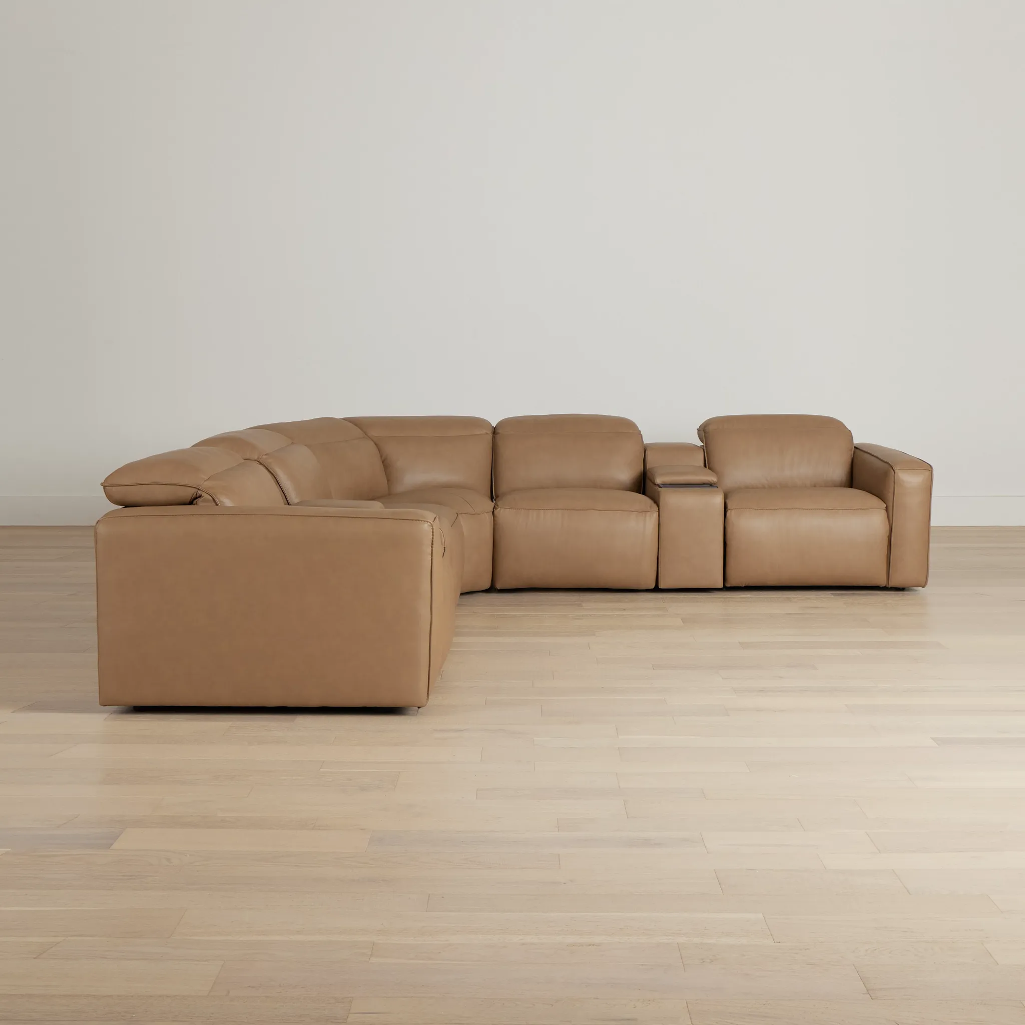 Ryland Brown Lthr/vinyl Medium Triple Power 2-arm Sectional