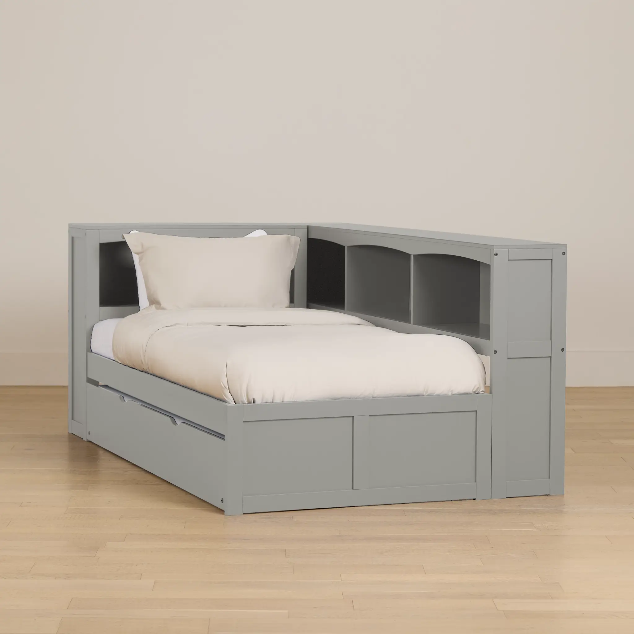 Charleston Gray Corner Bookcase Bed With Trundle Charleston Gray Corner Bookcase Bed With Trundle