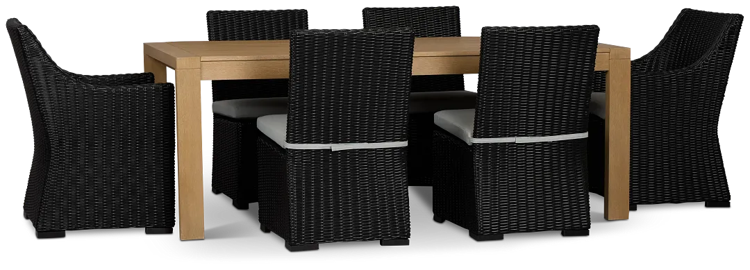 Montecito Mid Tone Table & 6 Chairs With Light Blue Cushions