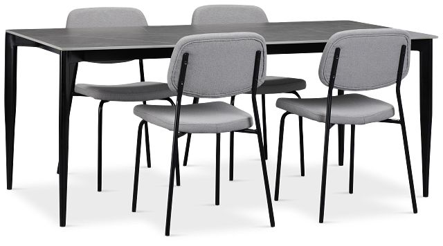 Andover Gray Rect Table & 4 Gray Upholstered Chairs