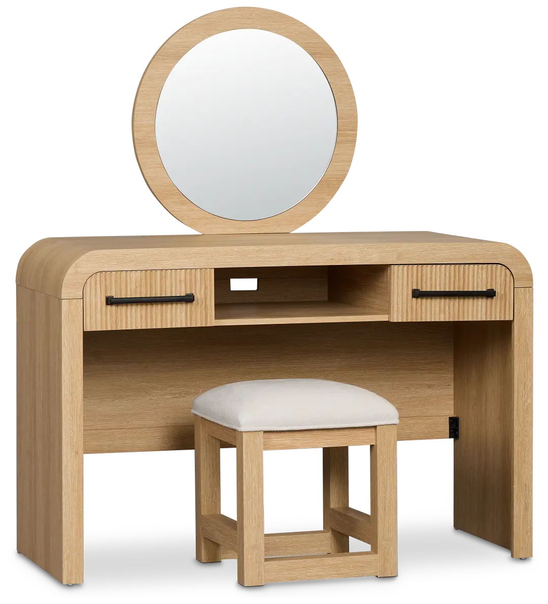 Lyndie Light Tone Vanity & Mirror With Stool Lyndie Light Tone Vanity & Mirror With Stool