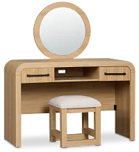 Lyndie Light Tone Vanity & Mirror With Stool