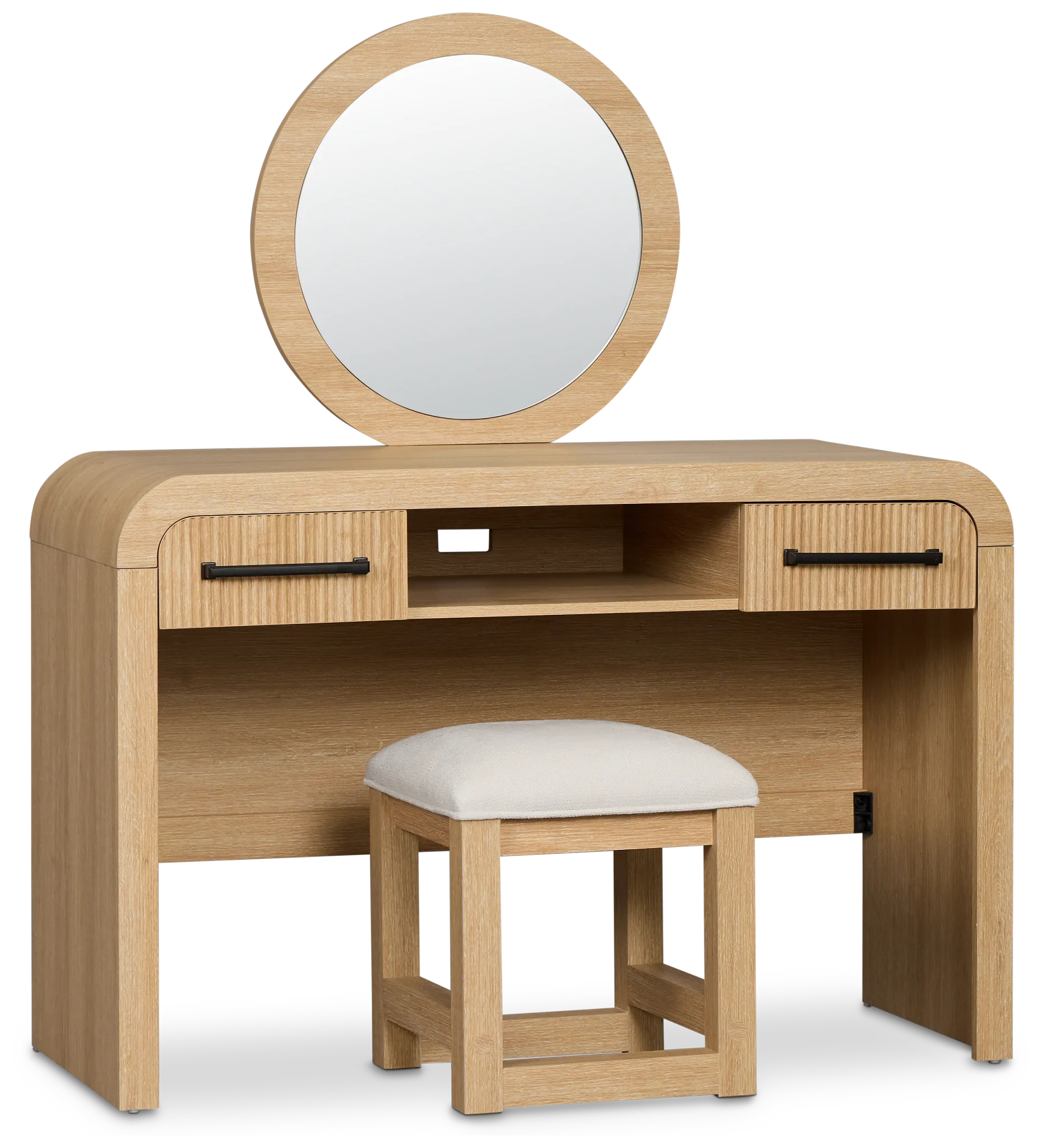 Lyndie Light Tone Vanity & Mirror With Stool
