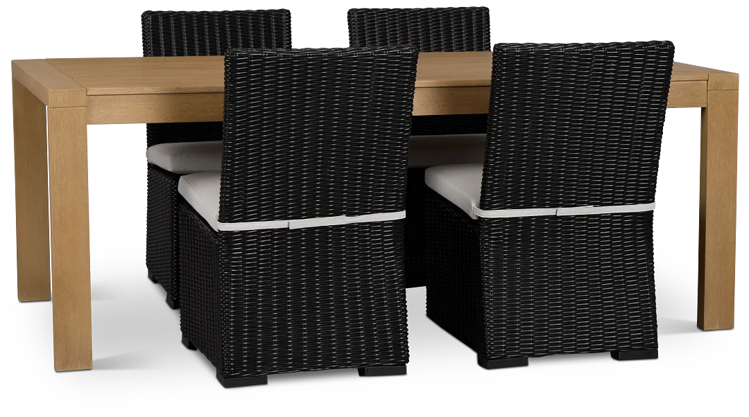 Montecito Mid Tone Rectangular Table & 4 Light Beige Cushioned Chairs