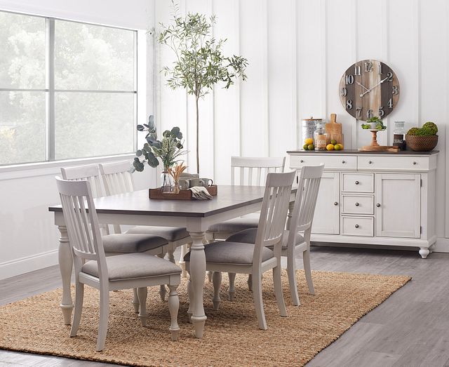 Grand Bay Two-tone Wood Table & 4 Upholstered Chairs