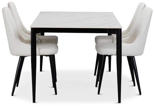 Andover White Rect Table & 4 White Upholstered Curved Chairs