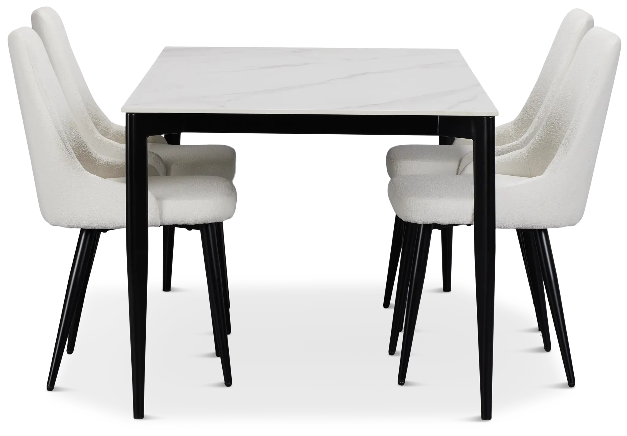 Andover White Rect Table & 4 White Upholstered Curved Chairs Andover White Rect Table & 4 White Upholstered Curved Chairs