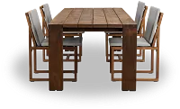 Linear Dark Gray 102" Teak Table & 4 Teak Cushioned Side Chairs
