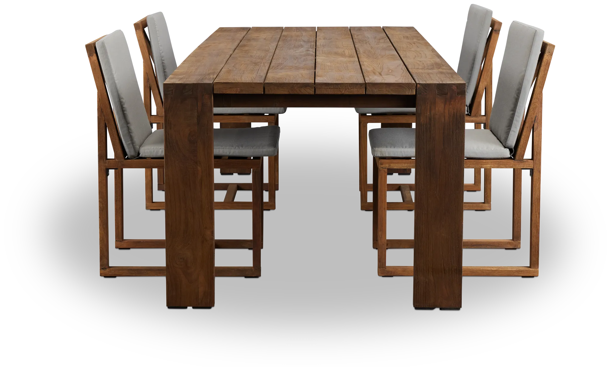 Linear Dark Gray 102" Teak Table & 4 Teak Cushioned Side Chairs