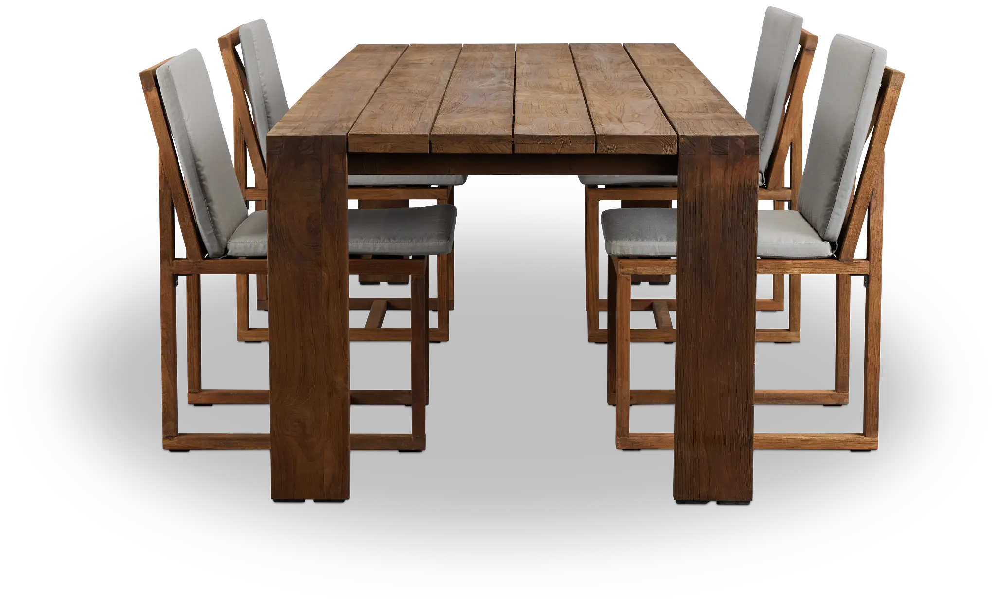 Linear Dark Gray 102" Teak Table & 4 Teak Cushioned Side Chairs Linear Dark Gray 102" Teak Table & 4 Teak Cushioned Side Chairs