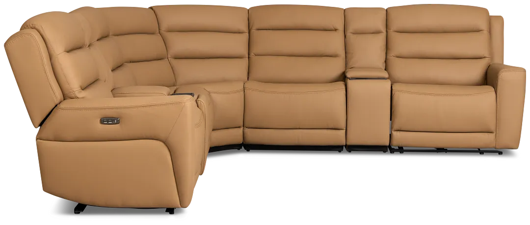 Wilder Brown Leather Large Dual Power Reclining Two-arm Sectional