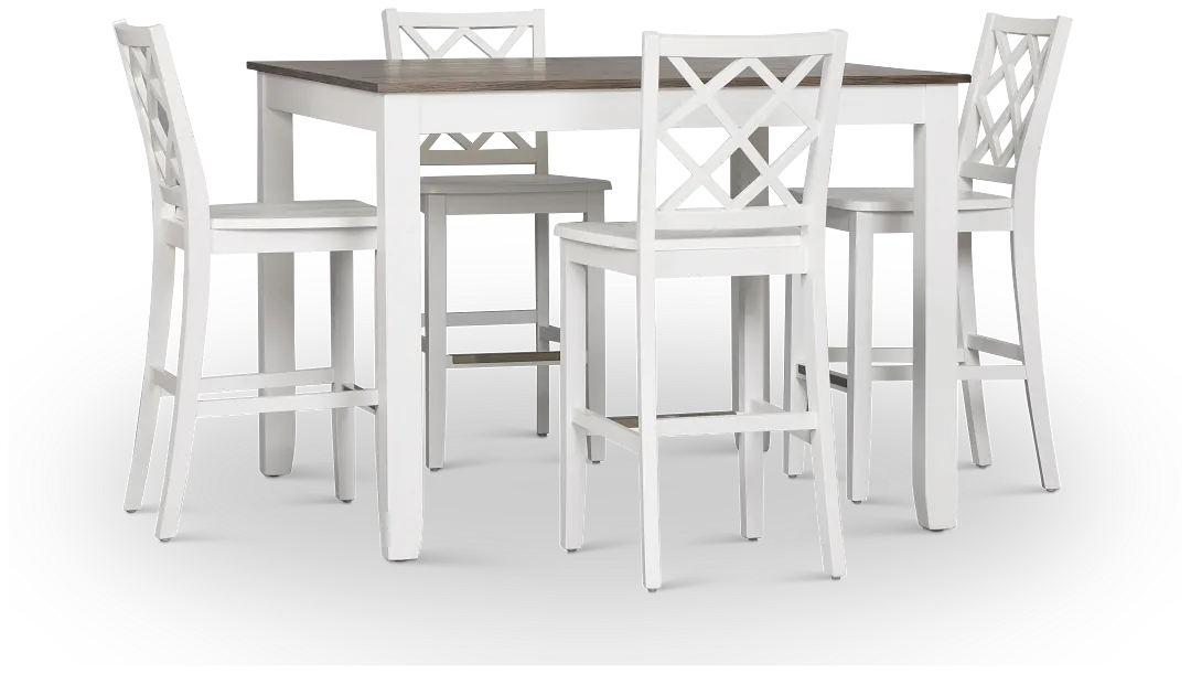 Edgartown Two-tone Square High Table & 4 White Wood Barstools