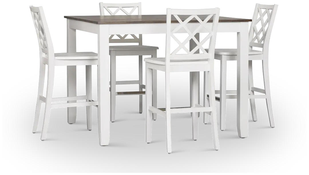 Edgartown Two-tone Square High Table & 4 White Wood Barstools Edgartown Two-tone Square High Table & 4 White Wood Barstools