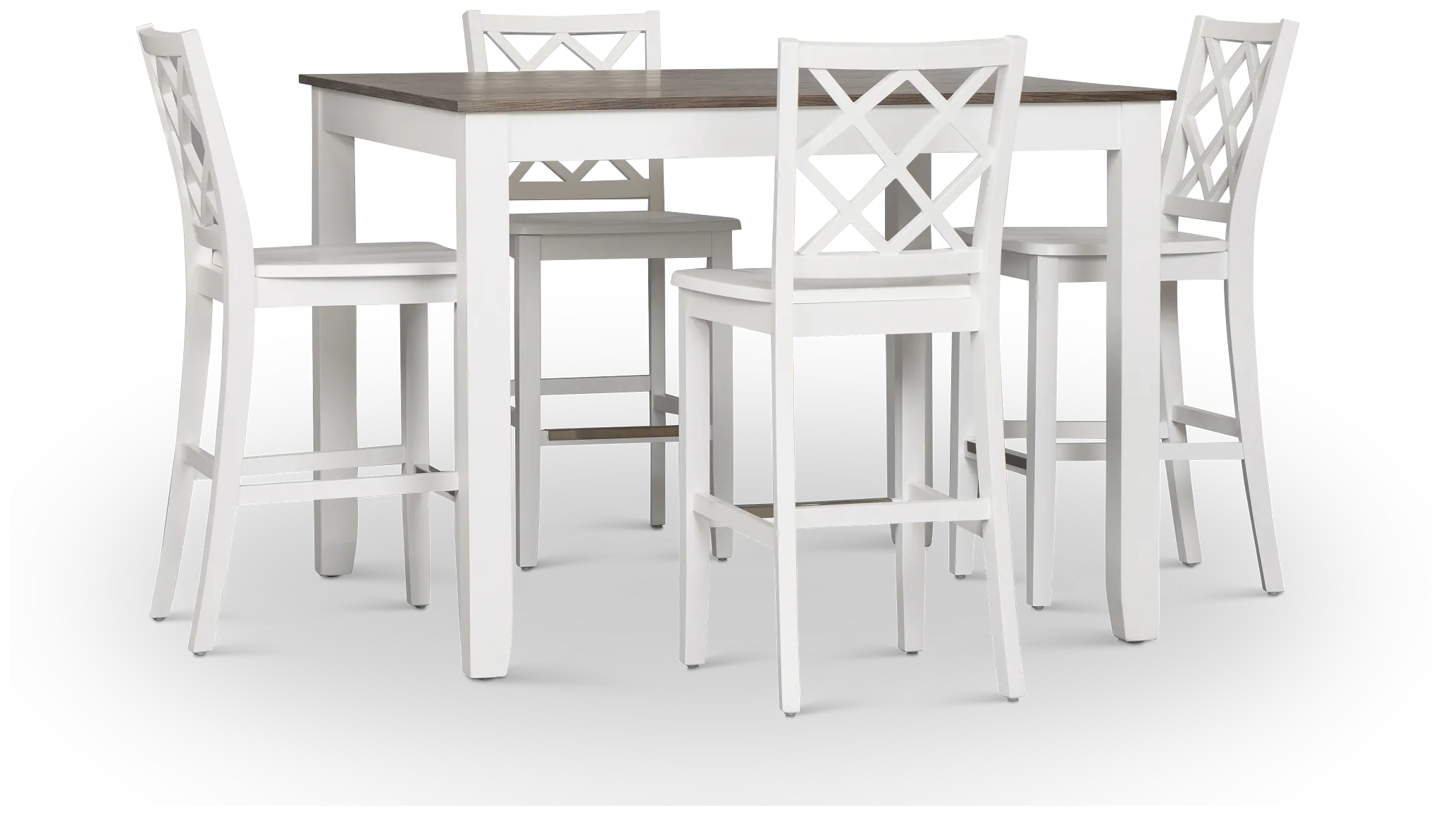 Edgartown Two-tone Square High Table & 4 White Wood Barstools