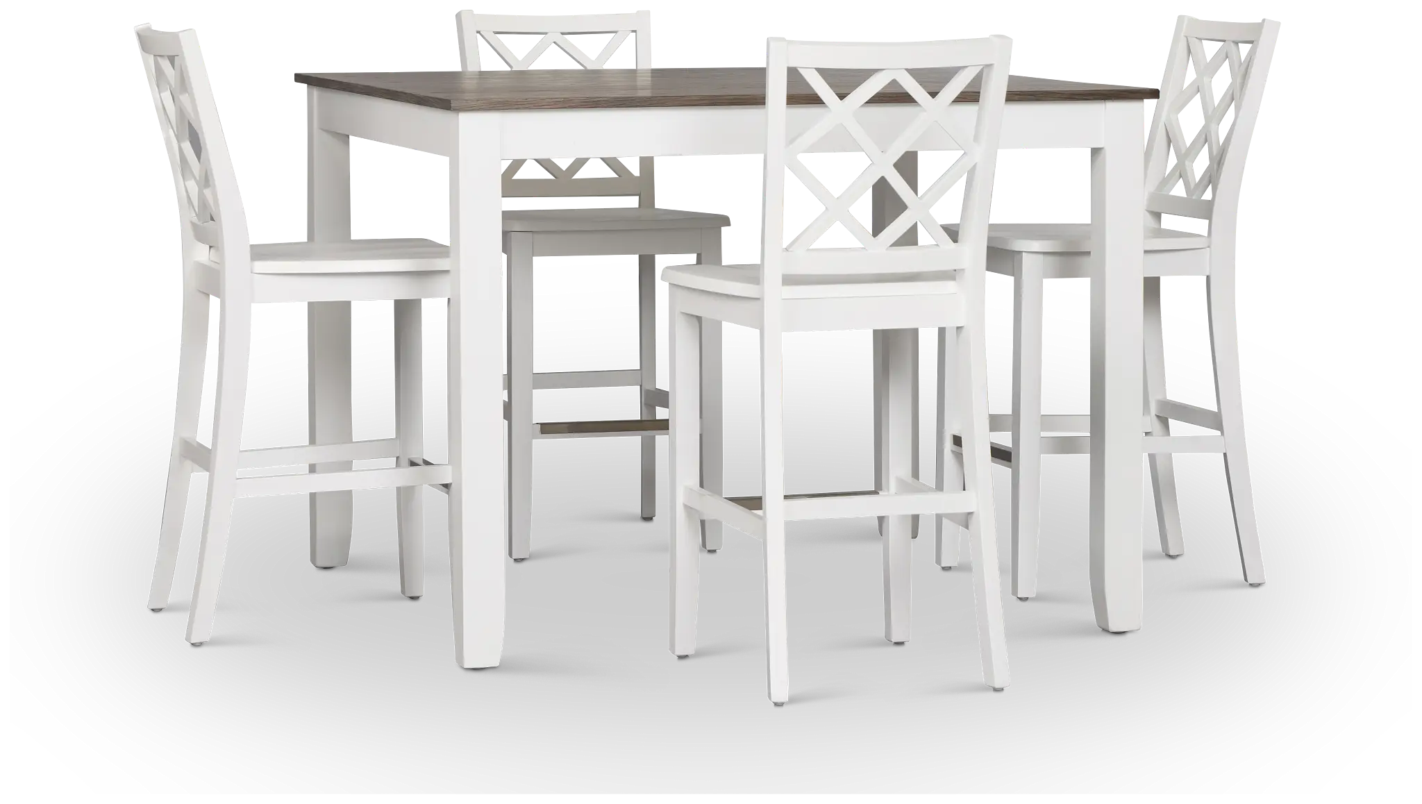 Edgartown Two-tone Square High Table & 4 White Wood Barstools Edgartown Two-tone Square High Table & 4 White Wood Barstools