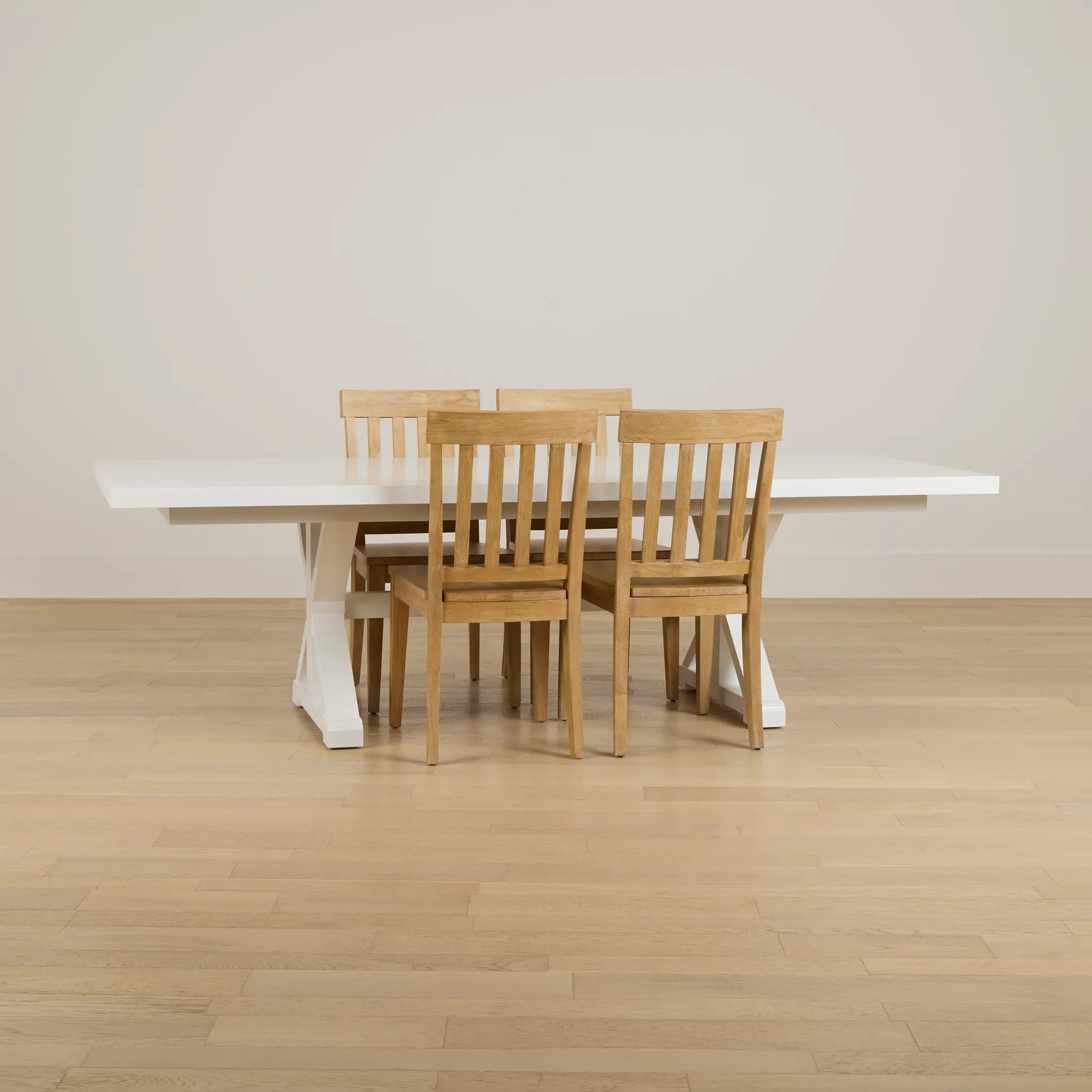 Nantucket White Trestle Table & 4 Light Tone Chairs Nantucket White Trestle Table & 4 Light Tone Chairs