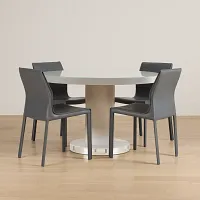 Miami White 47" Round Table & 4 Upholstered Chairs