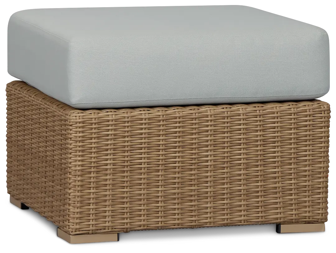 Montecito Light Tone Small Ottoman With Light Blue Cushions Montecito Light Tone Small Ottoman With Light Blue Cushions