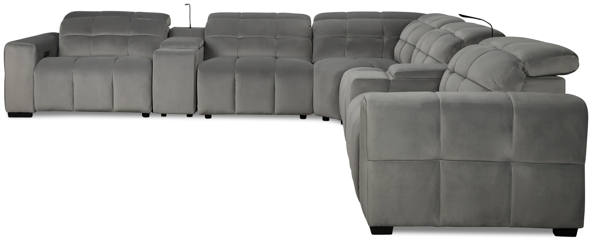 Gemma Light Gray Velvet Large Right Chaise Power Reclining Sectional