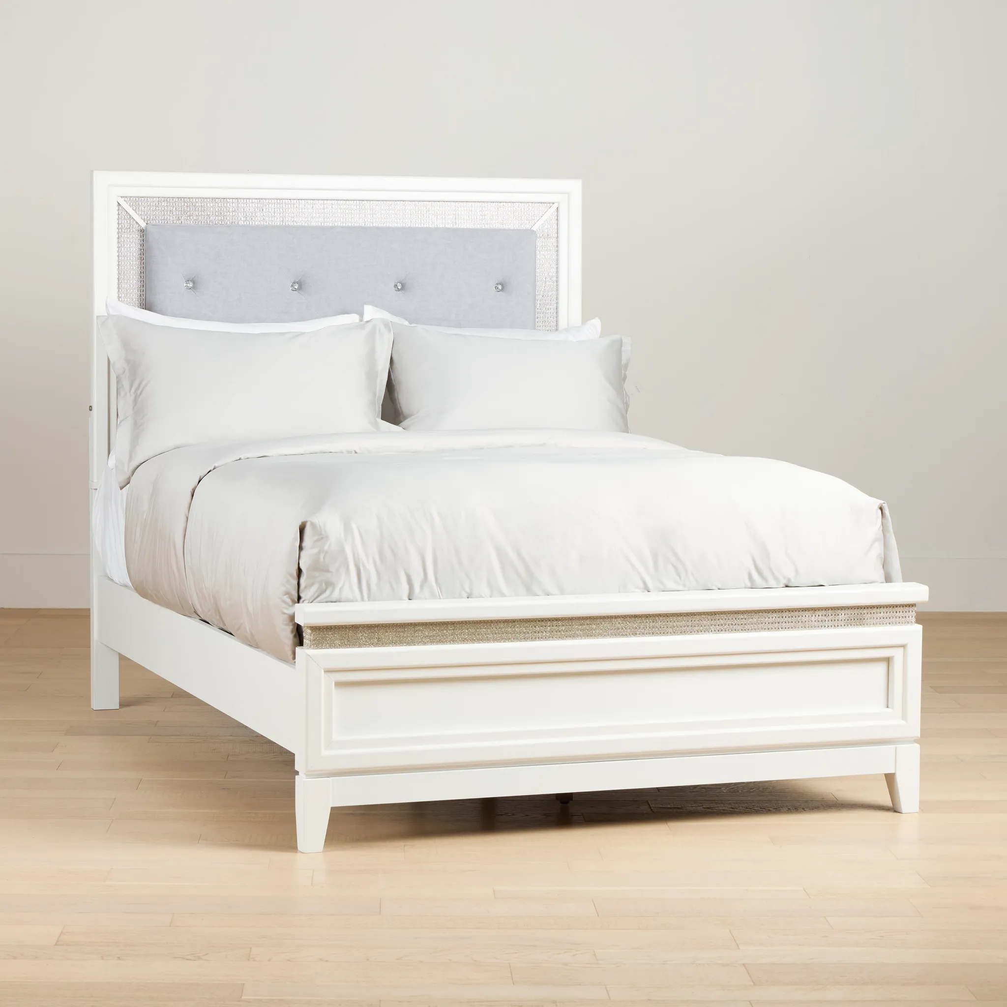 Alessandria White Uph Panel Bed With Lights
