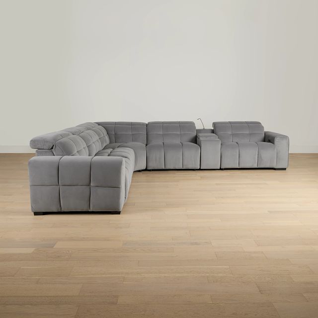 Gemma Light Gray Velvet Medium Triple Power Left Chaise Sectional