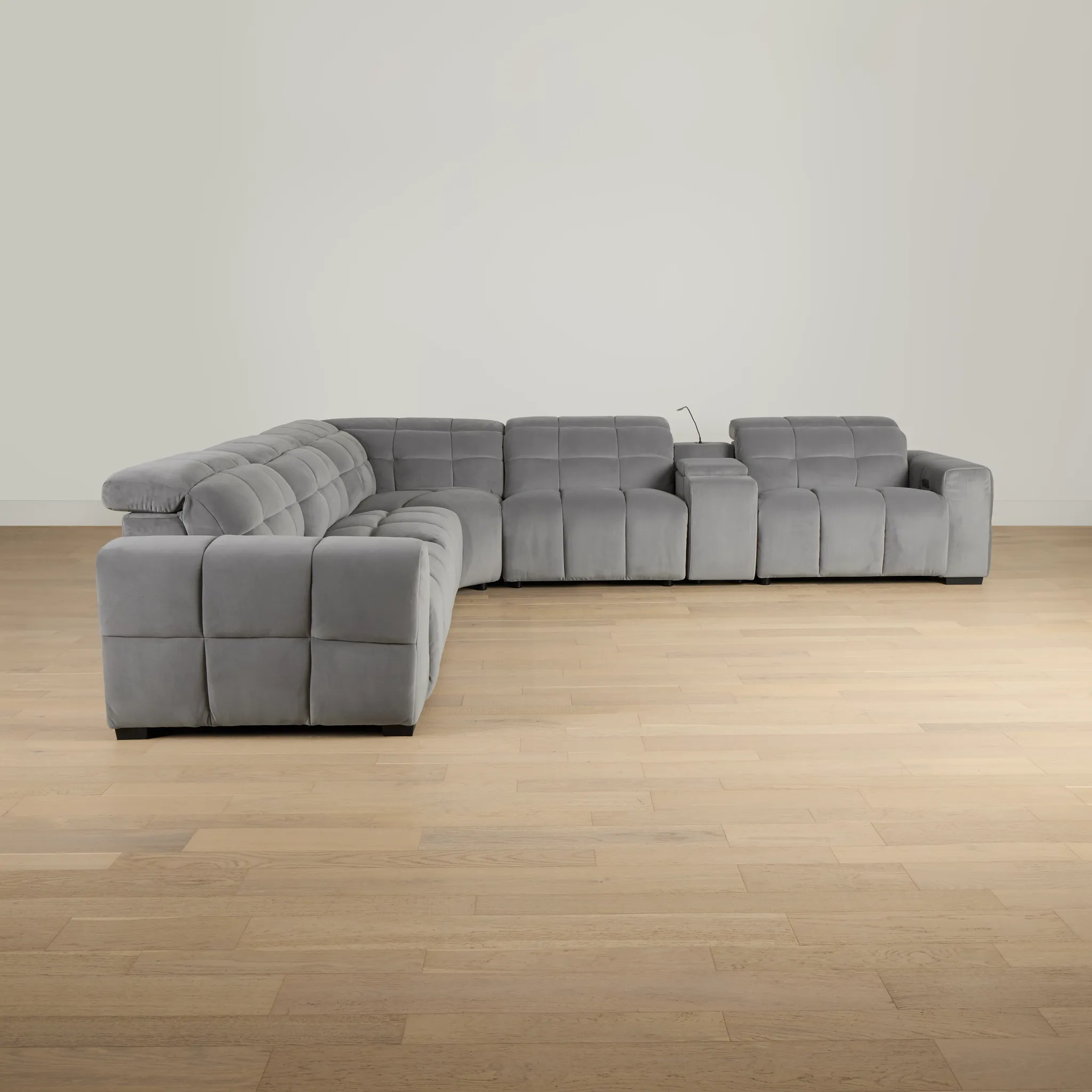 Gemma Light Gray Velvet Medium Triple Power Left Chaise Sectional