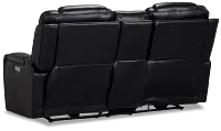 Eclipse Black Lthr/vinyl Power Reclining Console Loveseat W/ Massage