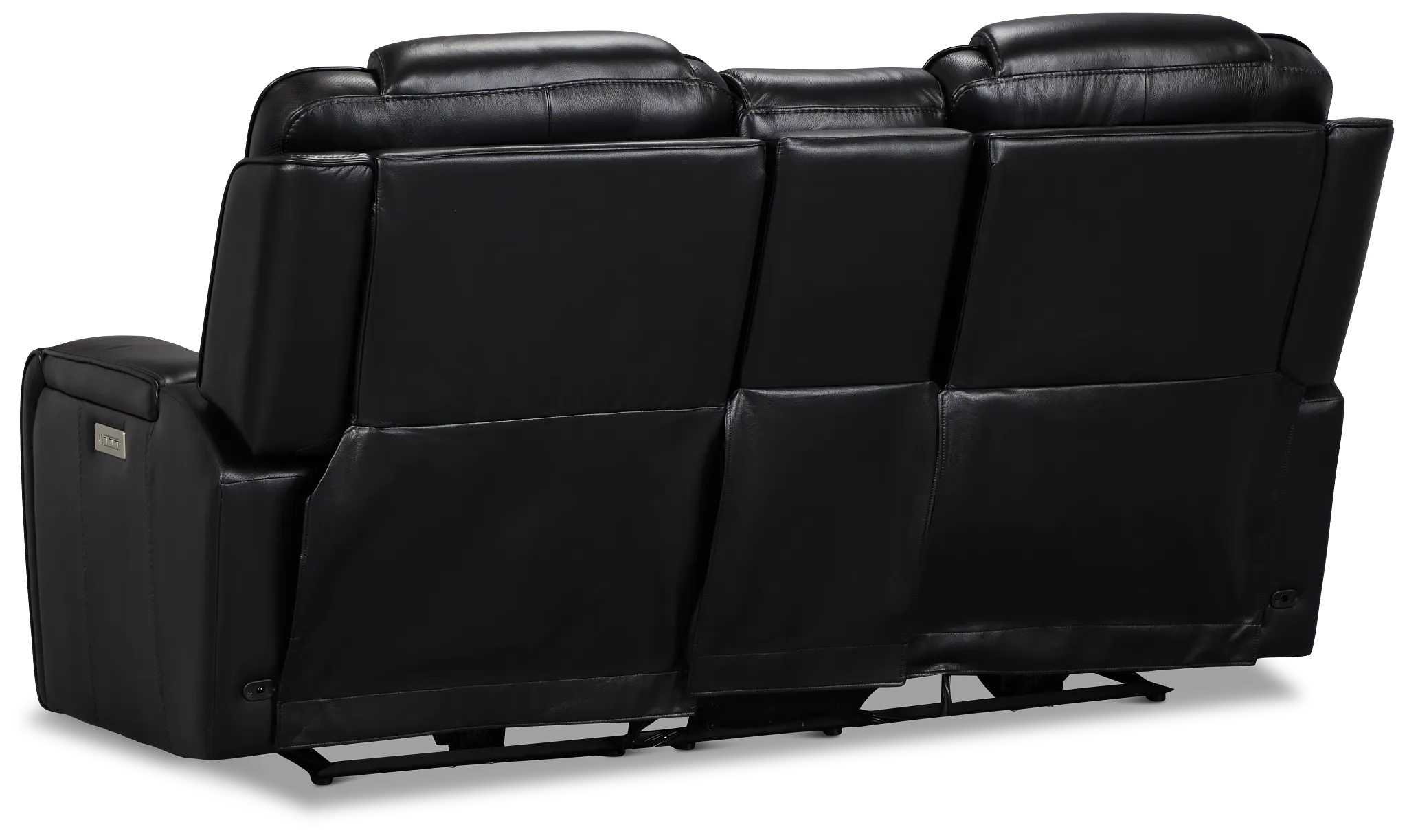 Eclipse Black Lthr/vinyl Power Reclining Console Loveseat W/ Massage