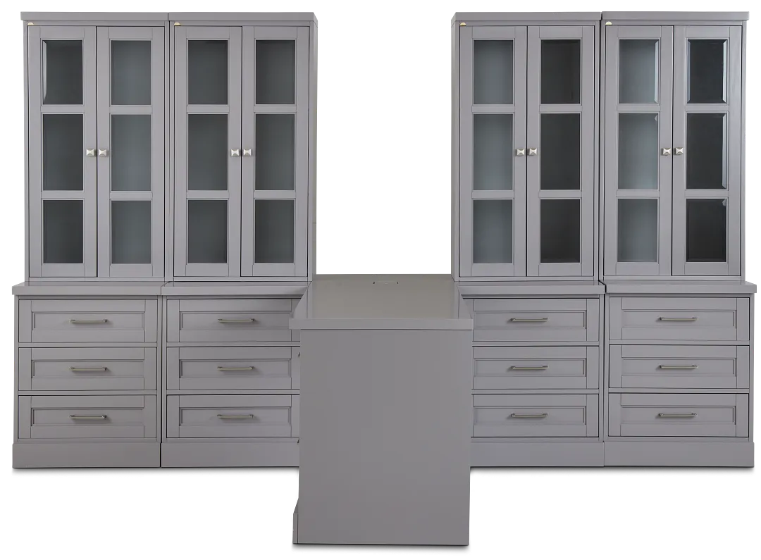 Newport Gray Large Peninsula Drawer Wall Desk