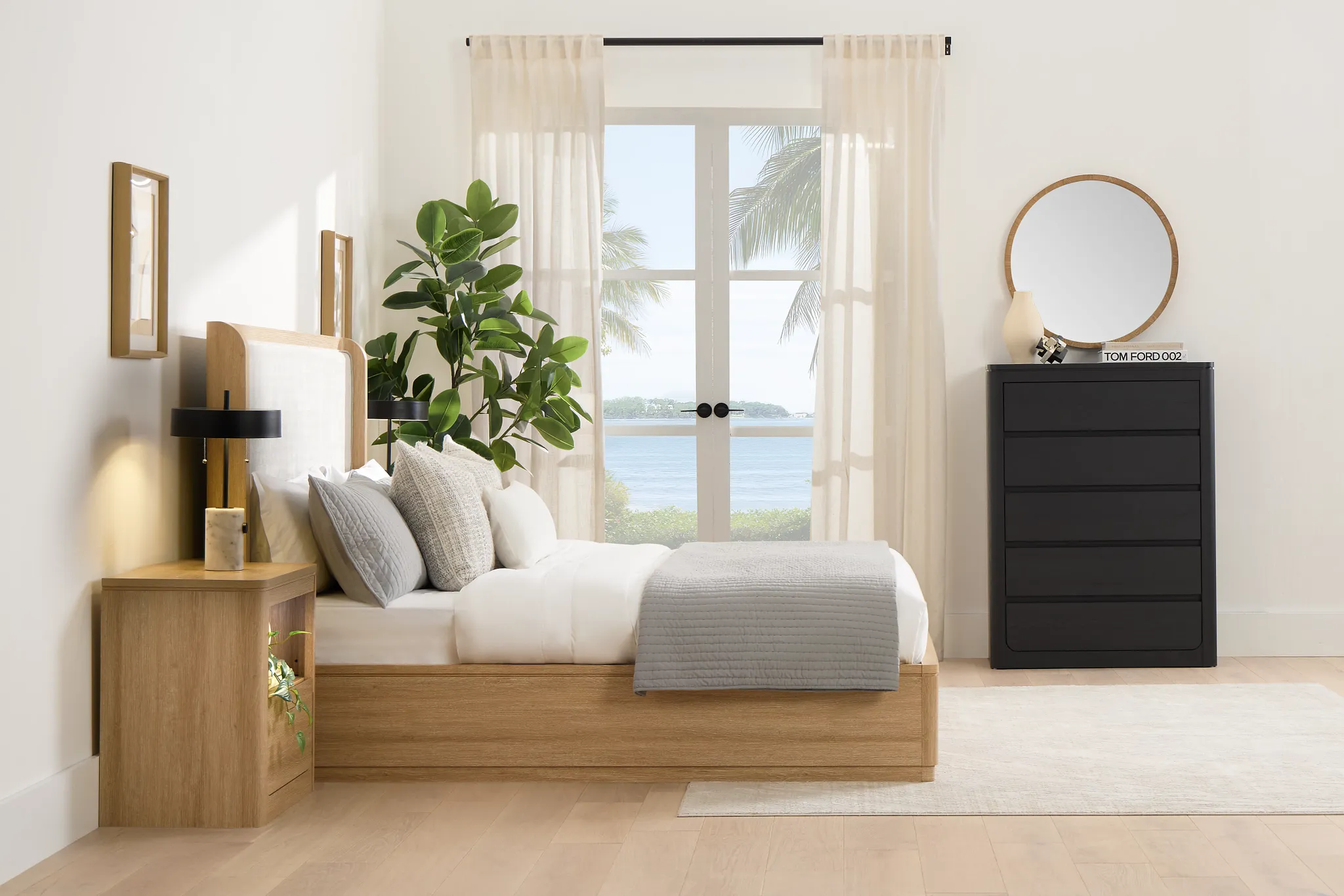 Emory Light Tone Upholstered Platform Bed