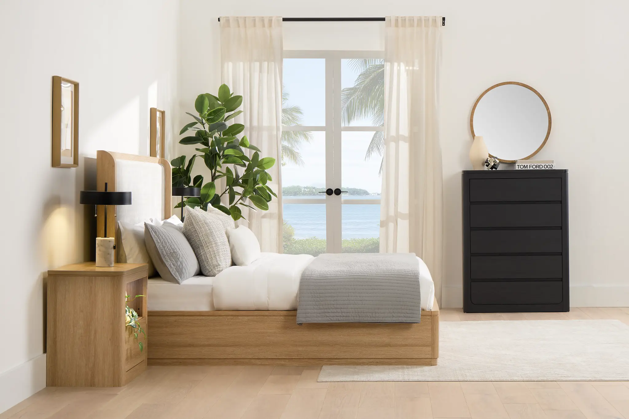 Emory Light Tone Upholstered Platform Bed Emory Light Tone Upholstered Platform Bed