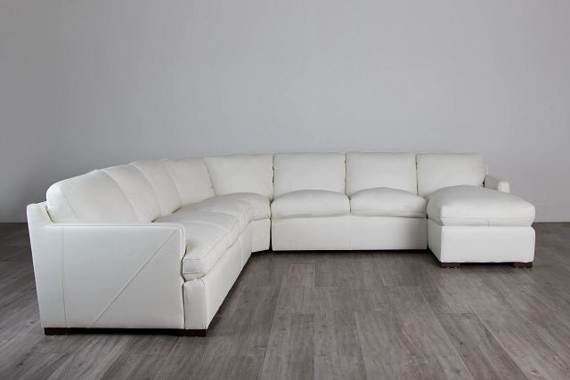 Amari White Leather Large Right Chaise Sectional