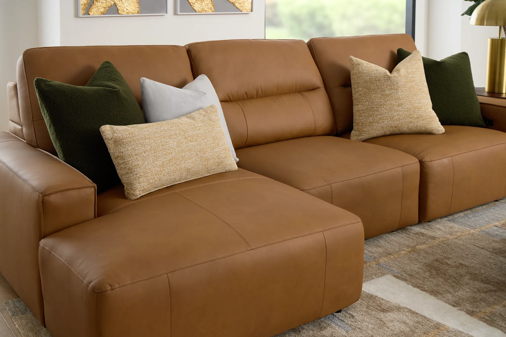 Rudy Brown Lthr/vinyl Left Dual Power Extension Chaise Sectional