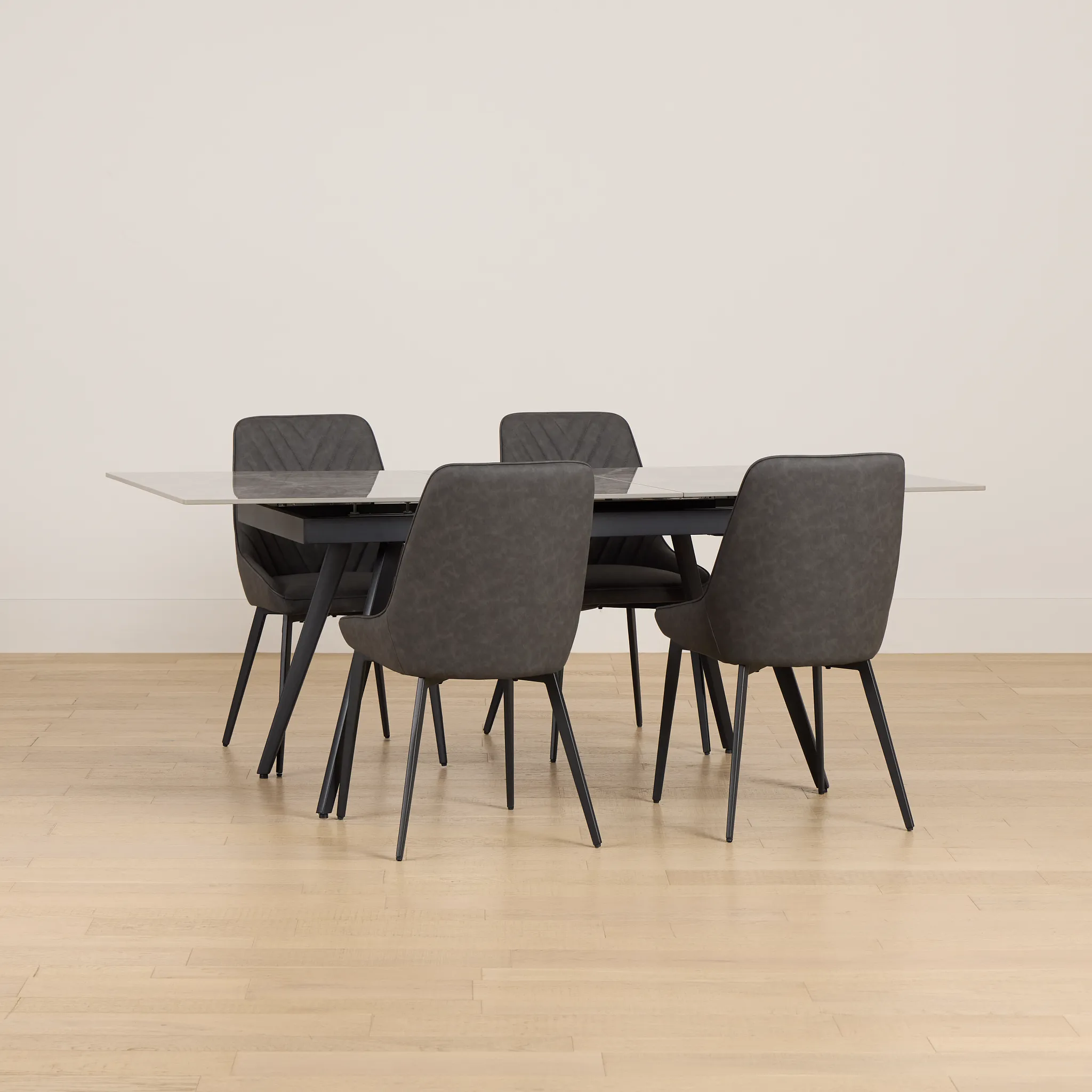 Maricopa Gray Extension Table & 4 Dark Gray Upholstered Chairs