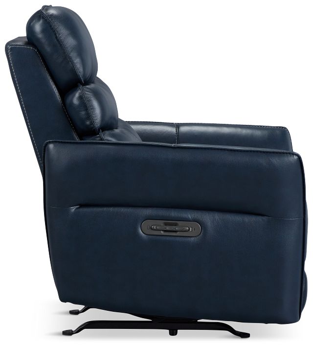 Preston Dark Blue Lthr/vinyl Power Recliner With Heat And Massage